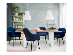 Conjunto de 4 sillas de comedor retro efecto terciopelo azul oscuro altura regulable