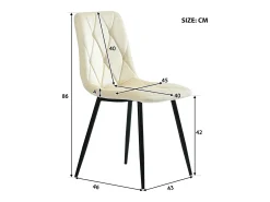 Conjunto de 4 sillas de comedor, color beige, terciopelo, con respaldo y patas de metal.