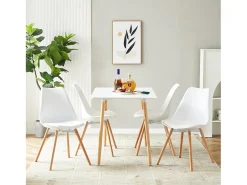 Conjunto de 4 Sillas de Comedor en PP Blanco con Patas de Haya