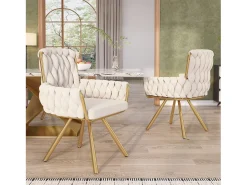 Conjunto de 6 sillas de comedor, diseño de rombos, sillón, patas de metal, color beige (L59,69 x An59,69 x Al50,8 cm)