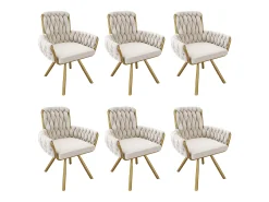 Conjunto de 6 sillas de comedor, diseño de rombos, sillón, patas de metal, color beige (L59,69 x An59,69 x Al50,8 cm)