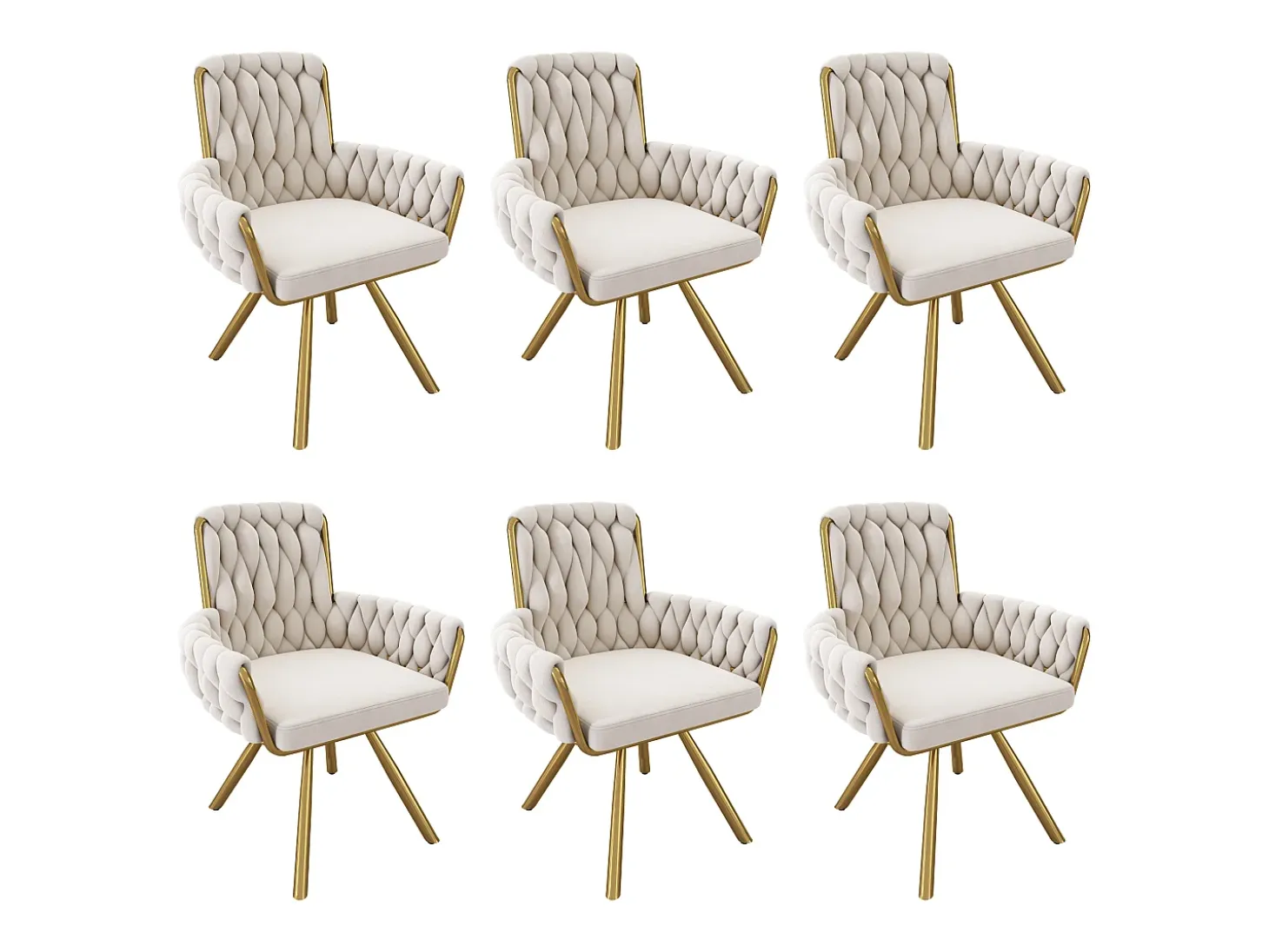 Conjunto de 6 sillas de comedor, diseño de rombos, sillón, patas de metal, color beige (L59,69 x An59,69 x Al50,8 cm)