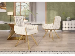 Conjunto de 6 sillas de comedor, diseño de rombos, sillón, patas de metal, color beige (L59,69 x An59,69 x Al50,8 cm)