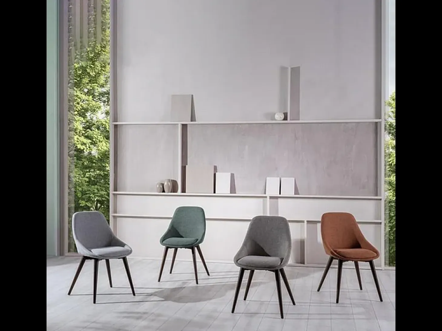 Conjunto de 4 sillas de comedor modernas en tela color óxido "Zaira" estructura de madera 49x58 cm 85h