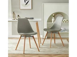 Conjunto de 2 Sillas de Comedor Escandinavas en PP Gris con Patas de Haya