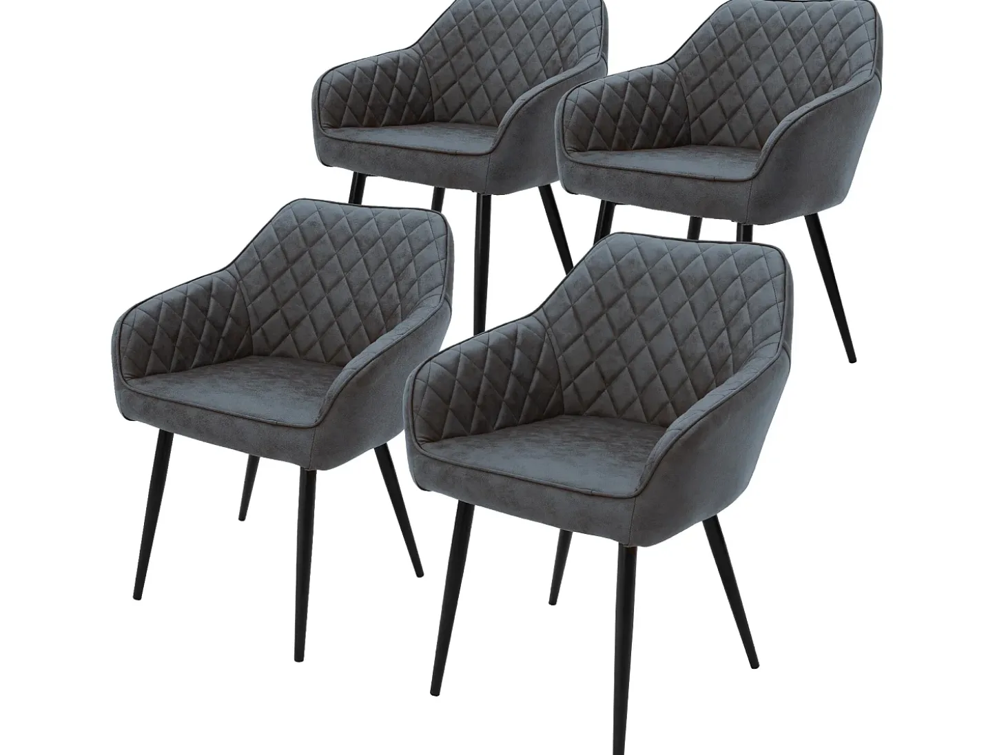 Conjunto de 4 sillas de comedor con patas de acero acolchado efecto antracita ML-Design