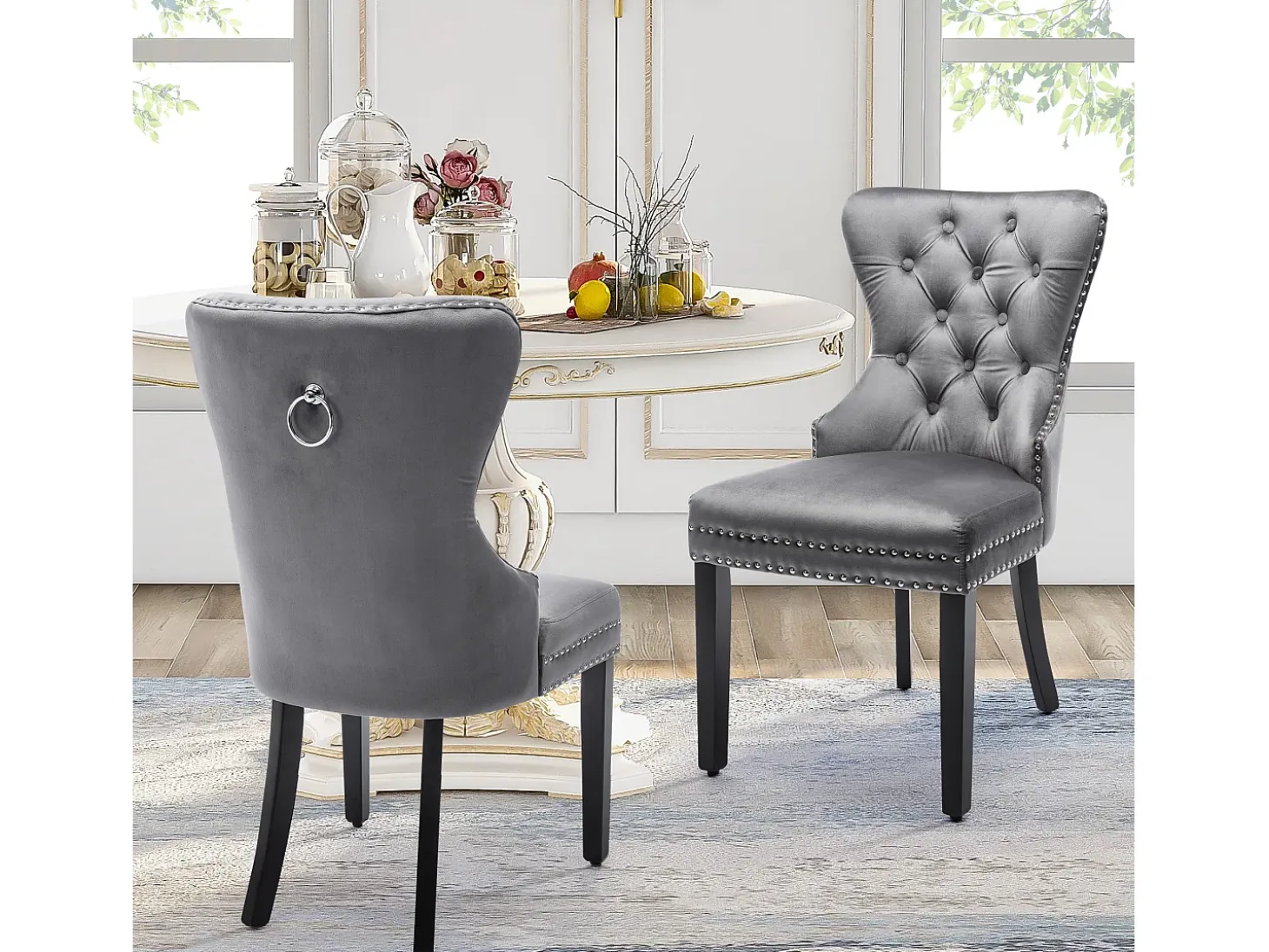 Conjunto de 6 sillas de comedor, estampado de rombos, terciopelo, 4 patas de metal, amarillo (59,69x59,69x58,42 cm)