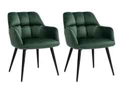 Conjunto de 2 sillas de comedor acolchadas Con reposabrazos - Terciopelo y metal negro. Verde. PEGA
