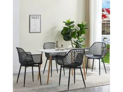 Conjunto de 4 Sillas de Comedor Escandinavas Negras - Diseño Moderno Nórdico, Salón Minimalista de Hierro Hueco