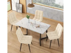 Conjunto de 4 sillas de comedor de terciopelo, diseño moderno, patas de metal, color beige (44x41x86 cm)