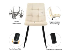 Conjunto de 4 sillas de comedor de terciopelo, diseño moderno, patas de metal, color beige (44x41x86 cm)