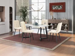 Conjunto de 4 sillas de comedor de terciopelo, diseño moderno, patas de metal, color beige (44x41x86 cm)