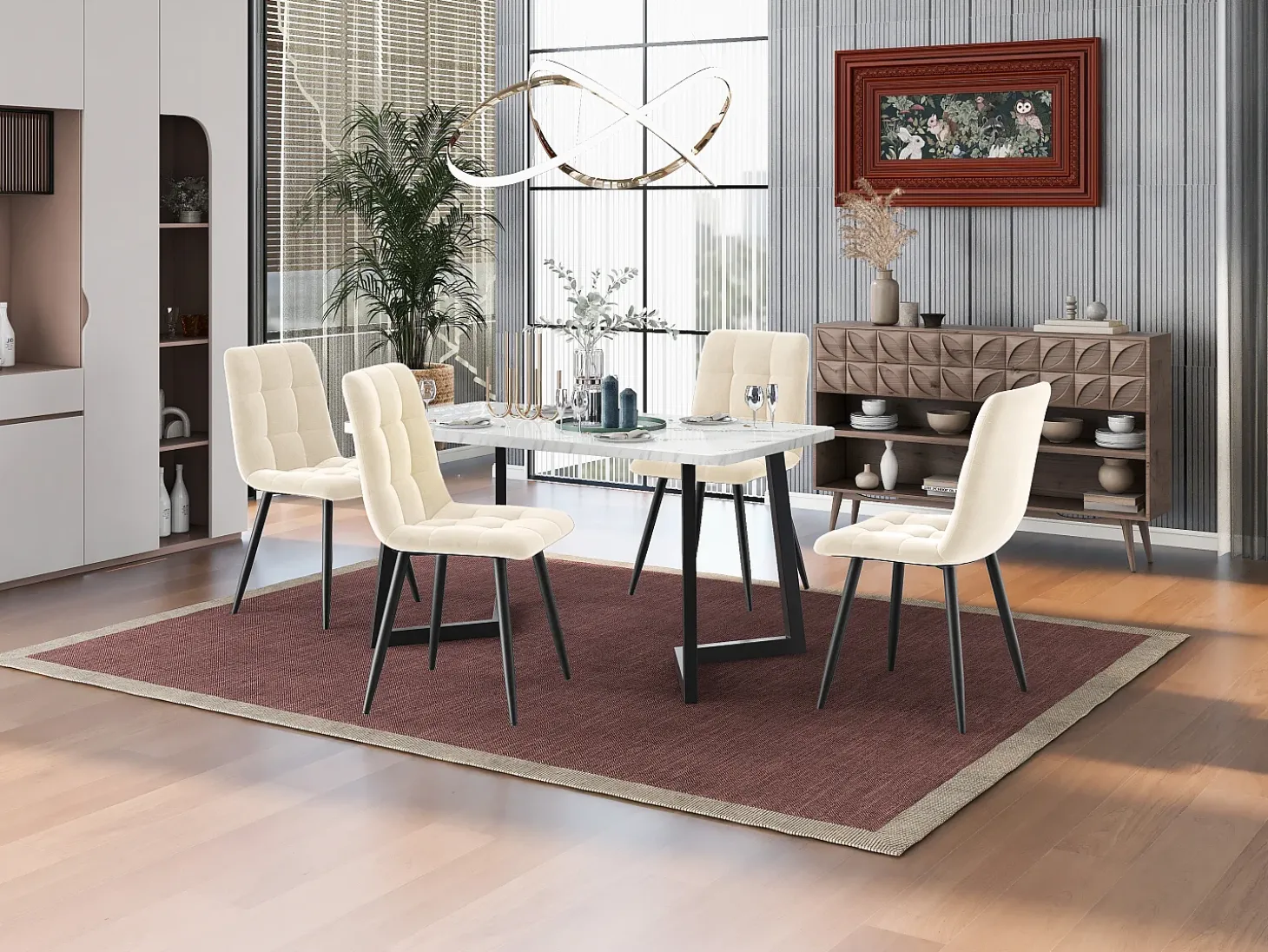Conjunto de 4 sillas de comedor de terciopelo, diseño moderno, patas de metal, color beige (44x41x86 cm)
