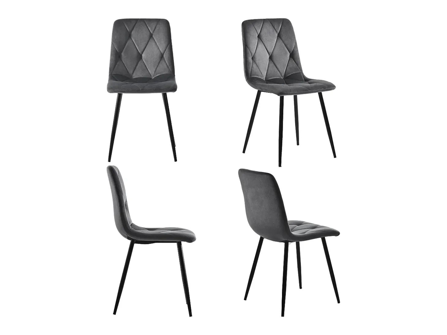 Conjunto de 4 sillas de comedor en terciopelo gris oscuro con respaldo acolchado y patas de metal negro