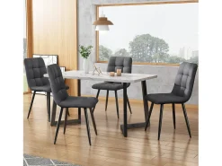 Conjunto de 4 sillas de lino gris con patas de metal negro