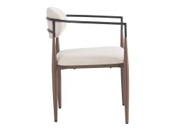 Conjunto de 6 sillas de lino beige con estructura de metal marrón.