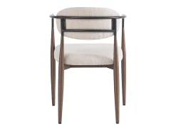 Conjunto de 6 sillas de lino beige con estructura de metal marrón.