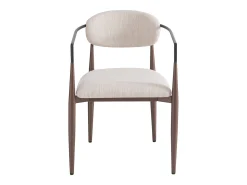 Conjunto de 6 sillas de lino beige con estructura de metal marrón.