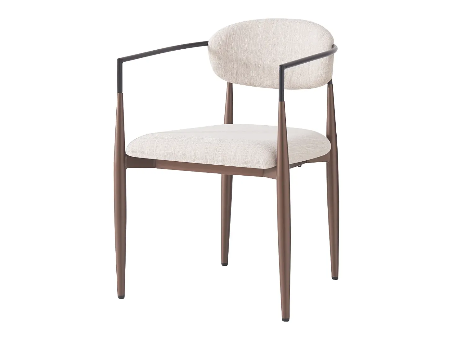 Conjunto de 6 sillas de lino beige con estructura de metal marrón.