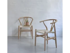 Conjunto de 2 sillas de madera de mindy maciza y asiento de tejido