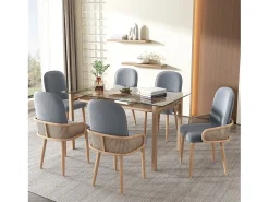 Conjunto de 6 sillas de metal y ratán, grano de madera de metal de metal, 45x43x90cm, gris