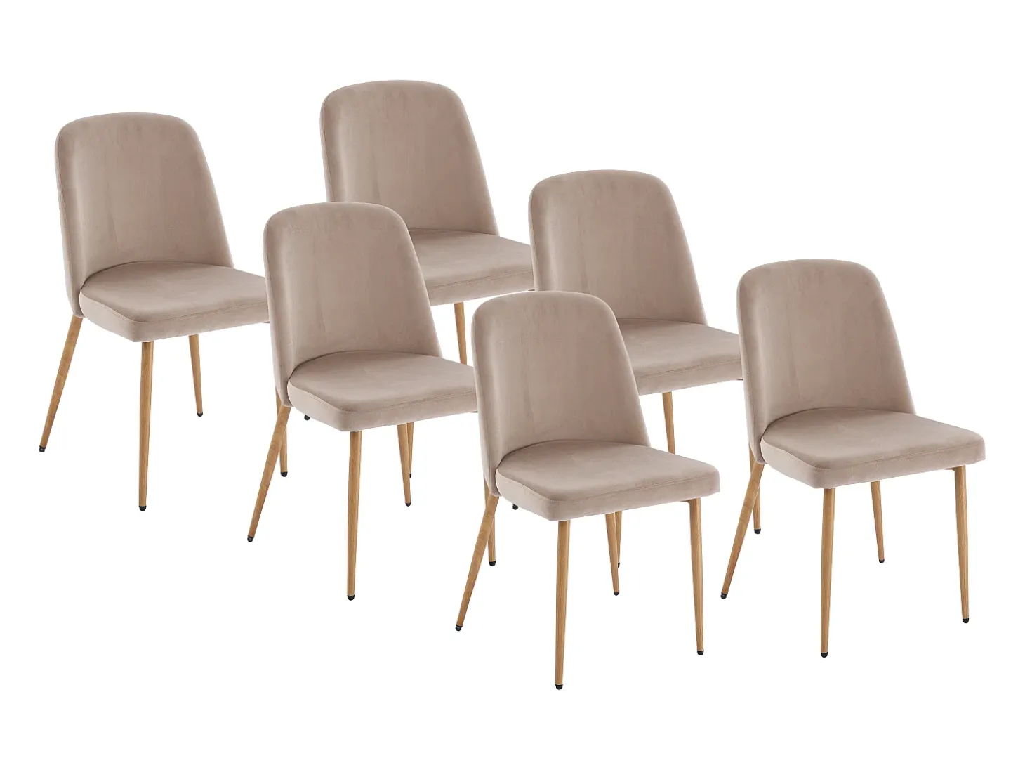 Conjunto de 6 sillas de metal efecto madera y terciopelo - Beige - MINAGRI