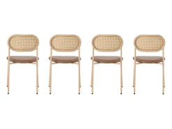 Conjunto de 4 sillas de ratán con asiento acolchado de PU, color marrón