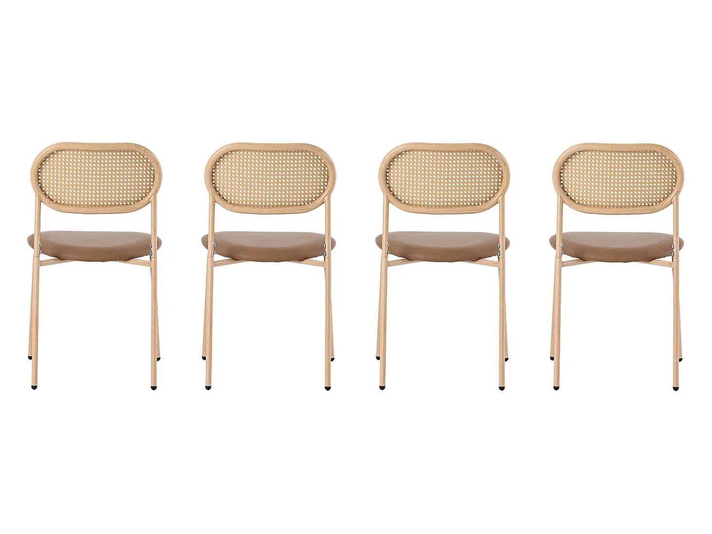 Conjunto de 4 sillas de ratán con asiento acolchado de PU, color marrón