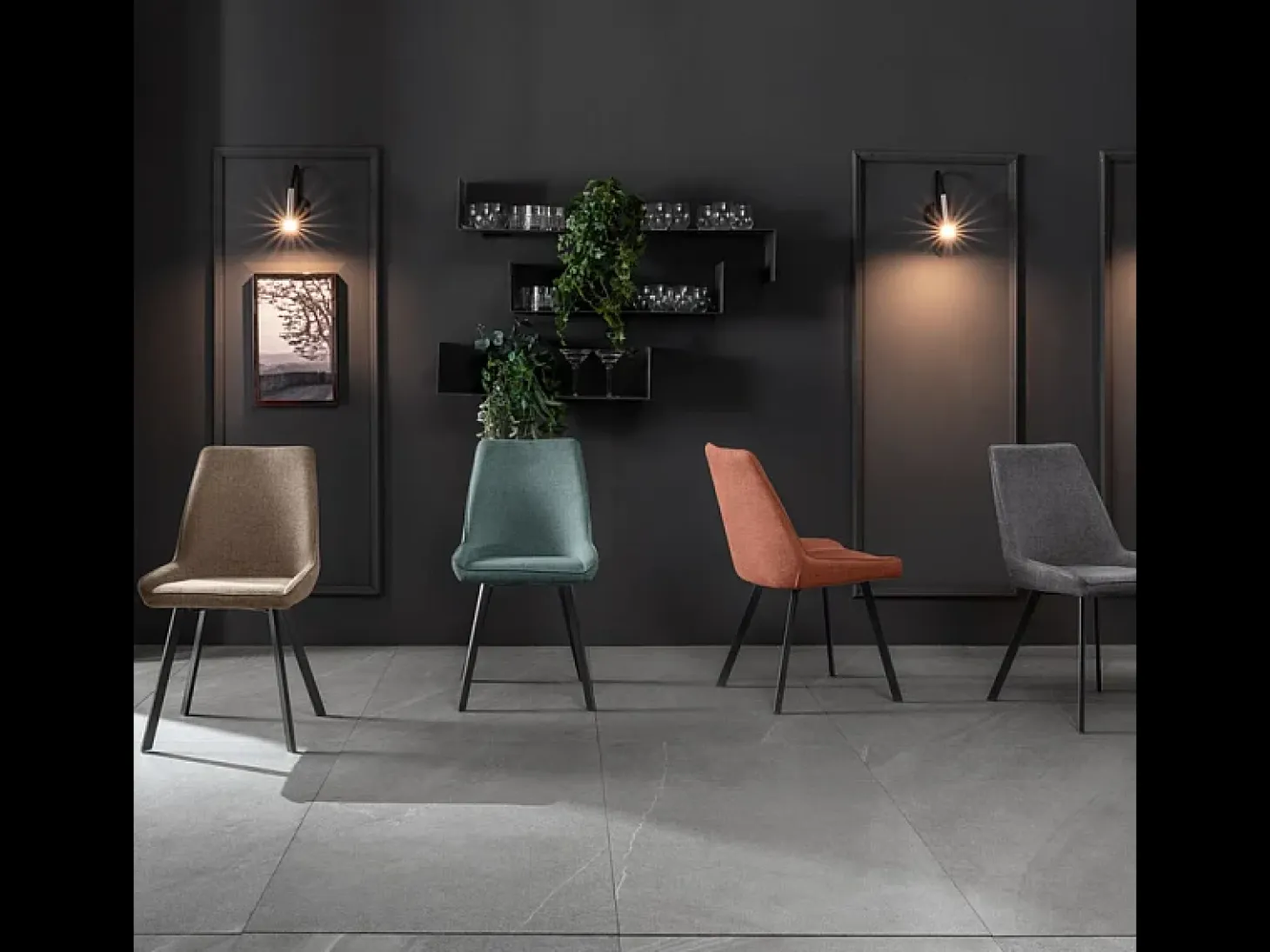 Conjunto de 4 sillas de salón modernas "Woody" de tela beige con patas de metal 46x57 cm 80h