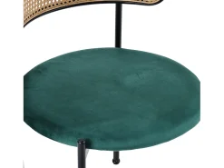 Conjunto de 2 sillas de terciopelo, respaldo de ratán y patas de metal negro - verde