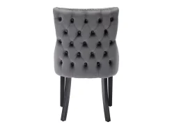 Conjunto de 6 sillas de terciopelo gris con patas de madera gris, botones decorativos y remaches plateados.