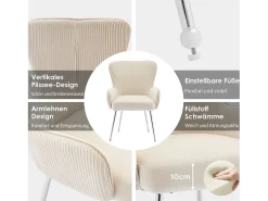 Conjunto de 6 sillas de terciopelo - 83 x 53 x 57 cm - Cuatro patas de metal plateado - con reposabrazos y pies ajustables - Beige