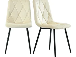 Conjunto de 4 sillas de terciopelo - estructura de metal - Motivo de rombos - beige