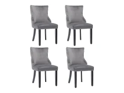 Conjunto de 4 sillas de terciopelo gris - Silla de 4 patas con costura de botones estructura de madera maciza para comedor - 91x50x49cm