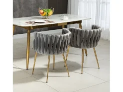 Conjunto de 2 sillas de terciopelo y metal dorado - Gris