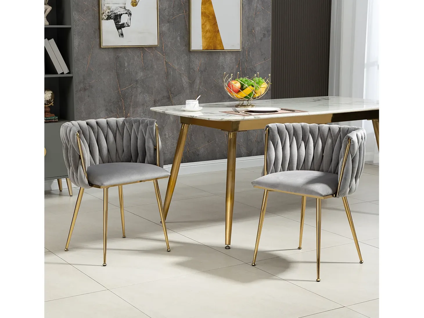 Conjunto de 2 sillas de terciopelo y metal dorado - Gris