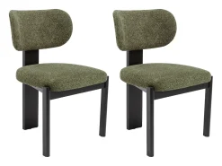 Conjunto de 2 sillas de tela bouclé y madera de hevea negra - Verde caqui - WILANA