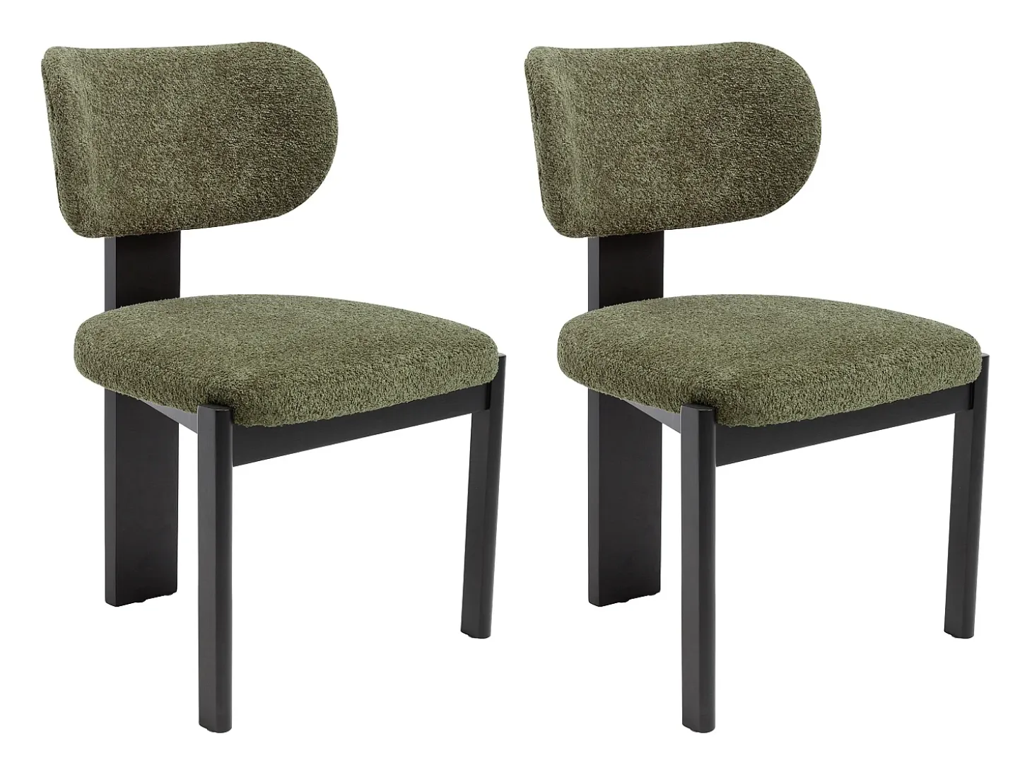 Conjunto de 2 sillas de tela bouclé y madera de hevea negra - Verde caqui - WILANA