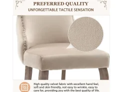 Conjunto de 6 sillas de terciopelo beige - Silla de 4 patas con costura de botones estructura de madera maciza para comedor - 91x50x49cm