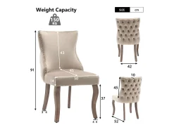 Conjunto de 6 sillas de terciopelo beige - Silla de 4 patas con costura de botones estructura de madera maciza para comedor - 91x50x49cm
