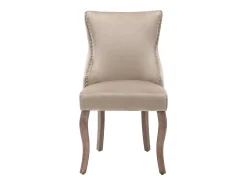 Conjunto de 6 sillas de terciopelo beige - Silla de 4 patas con costura de botones estructura de madera maciza para comedor - 91x50x49cm