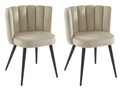 Conjunto de 2 sillas de terciopelo y metal negro - Beige - PRANILA