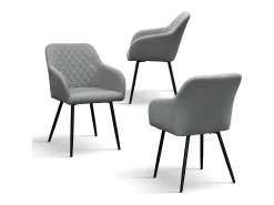 Conjunto de 4 sillas de tela gris y patas de metal negro, con reposabrazos - LISBONA