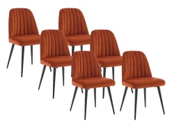 Conjunto de 6 sillas de terciopelo y metal - Terracota - ELEANA
