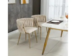 Conjunto de 2 sillas de terciopelo y metal dorado - Marfil