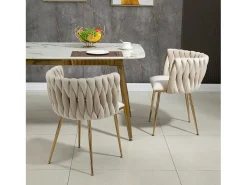 Conjunto de 2 sillas de terciopelo y metal dorado - Marfil