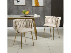 Conjunto de 2 sillas de terciopelo y metal dorado - Marfil