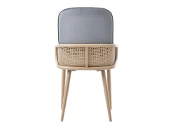 Conjunto de 6 sillas de terciopelo con patas de metal - Diseño de ratán - Gris y madera clara