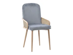 Conjunto de 6 sillas de terciopelo con patas de metal - Diseño de ratán - Gris y madera clara