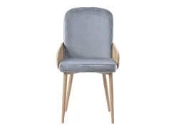 Conjunto de 6 sillas de terciopelo con patas de metal - Diseño de ratán - Gris y madera clara